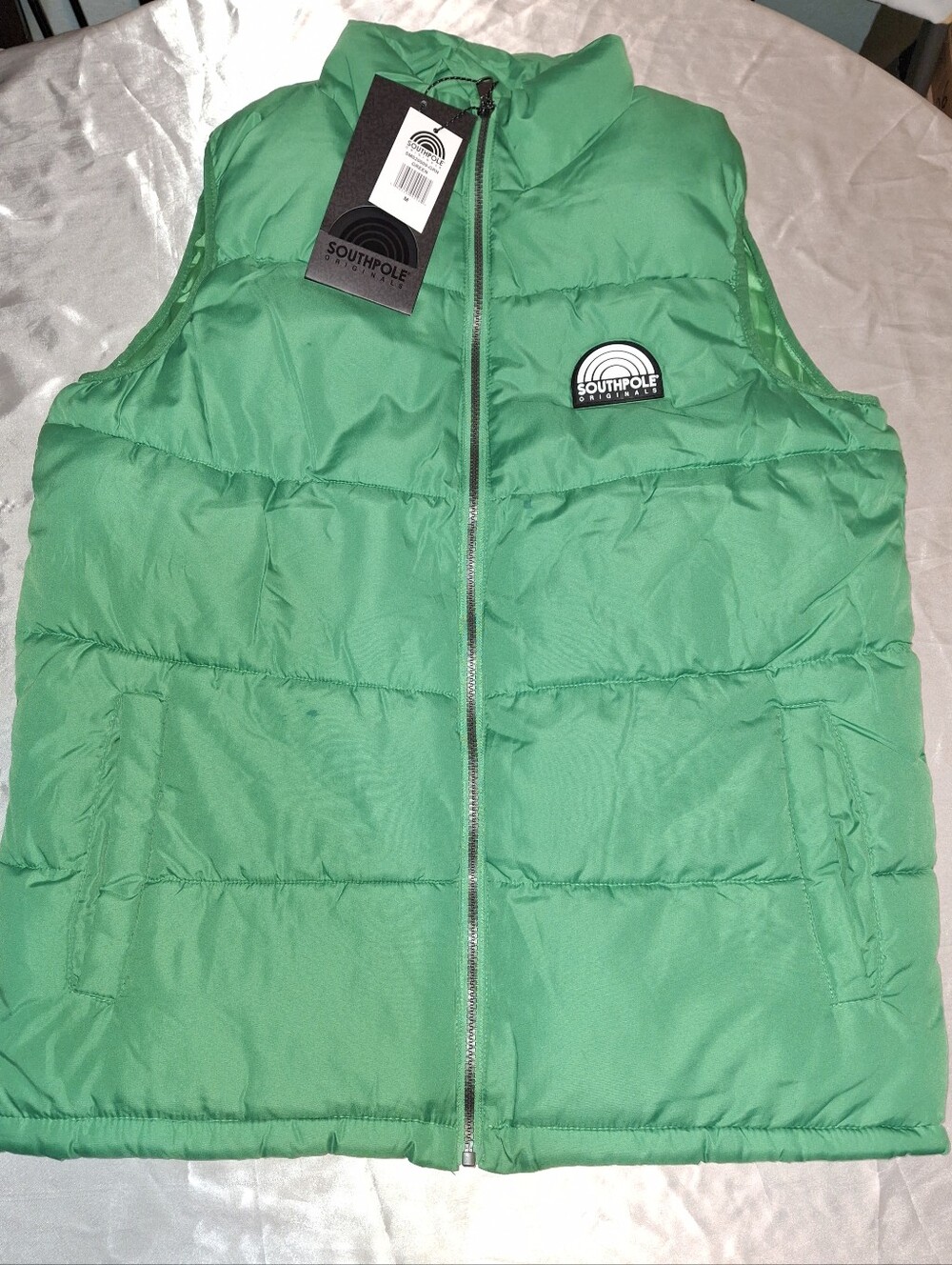 Southpole Green Puffer Vest NWT Vintage Y2K Streetwear Big Logo Gilet Size M